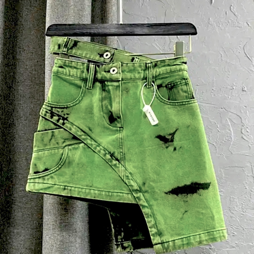 Acid Washed Green Denim Skirt